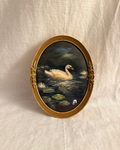 The Moonlit Swan - Original Oil Painting in Vintage Frame